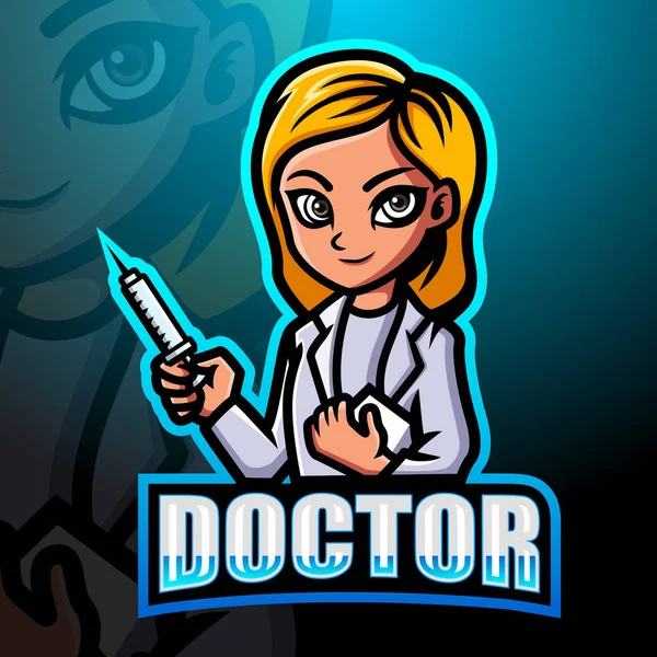 Doktor Kadın Maskot Esport logo tasarımının vektör çizimi