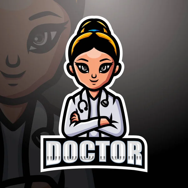 Doktor Kadın Maskot Esport logo tasarımının vektör çizimi