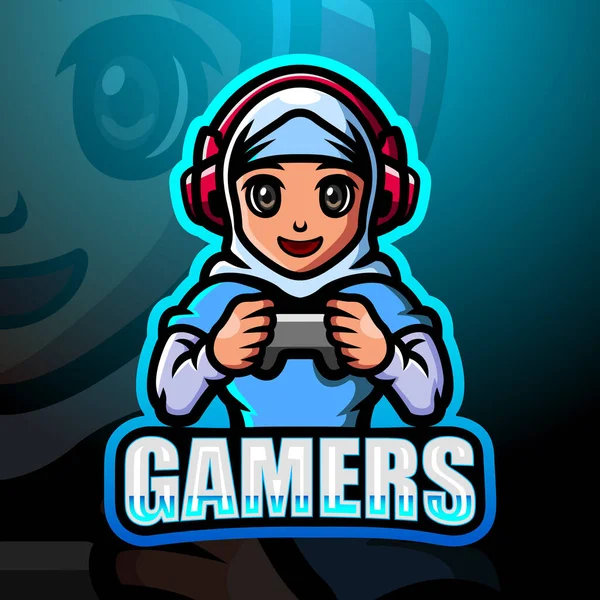 Ilustración Vectorial Gamer Chica Musulmana Mascota Esport Logo Design — Archivo Imágenes Vectoriales