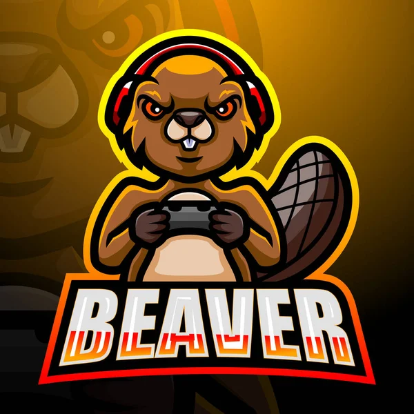 Illustrazione Vettoriale Beaver Mascotte Esport Logo Design — Vettoriale Stock