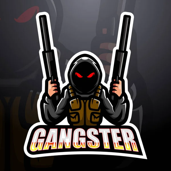 Wektor Ilustracja Projektu Logo Maskotki Gangster Esport — Wektor stockowy