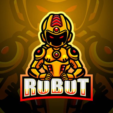 Robot maskot esport logo tasarımının vektör illüstrasyonu