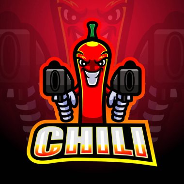 Chili topçu maskotu esport logo tasarımının vektör çizimi