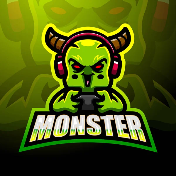 Bonito Monstro Mascote Logotipo Design — Vetor de Stock