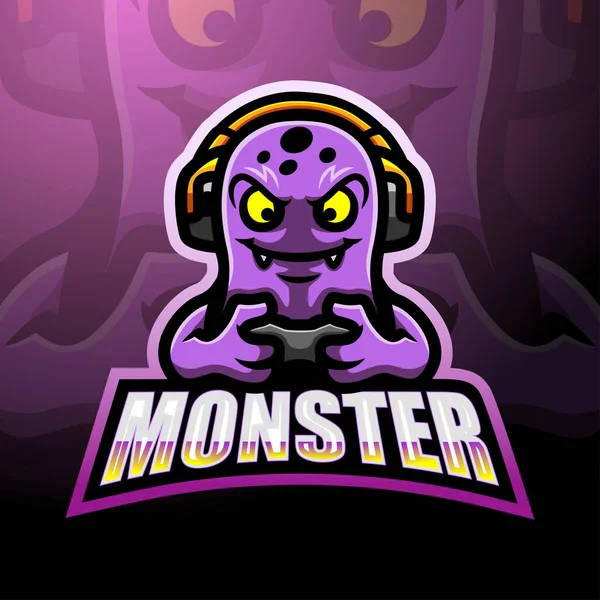 Schattig Monster Mascotte Logo Ontwerp — Stockvector