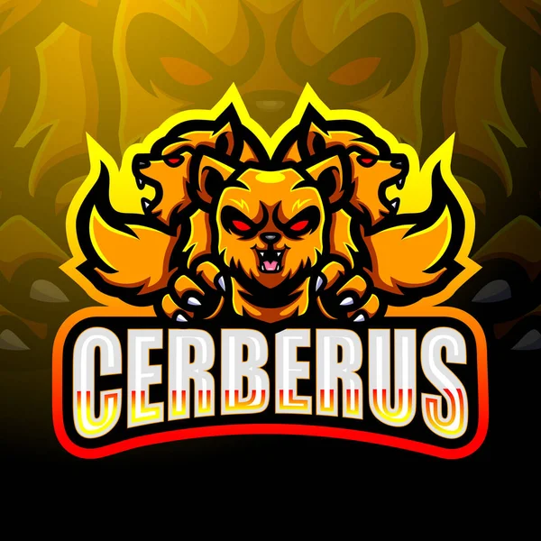 Cerberus Mascotte Esport Logo Design — Vettoriale Stock