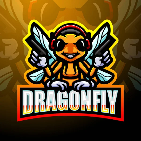 Dragonfly Esport Disegno Logo Della Mascotte — Vettoriale Stock