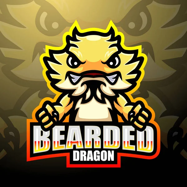 Dragón Barbudo Esport Logo Mascota — Vector de stock