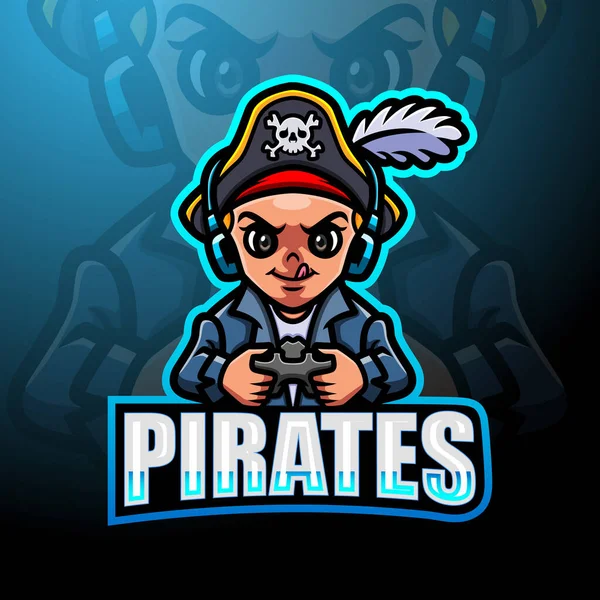 Diseño Logotipo Mascota Esport Niño Pirata — Vector de stock