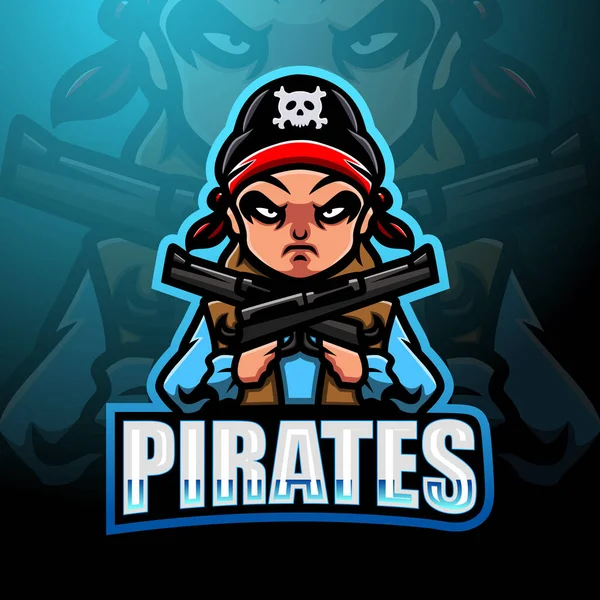 Pirata Menino Esport Mascote Logotipo Design — Vetor de Stock