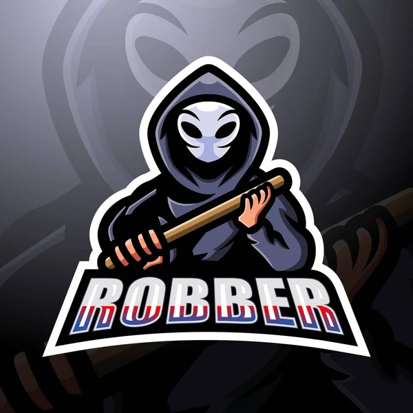 Robber Maskot Esport Logotyp Design — Stock vektor