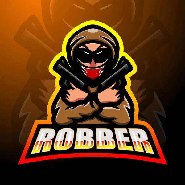 Robber Shooter Maskot Esport Logotyp Design — Stock vektor