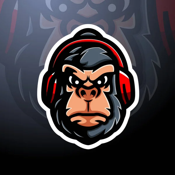 Gorilla Huvud Maskot Esport Logotyp Design — Stock vektor