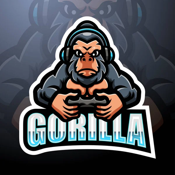 Gorilla Maskot Esport Logotyp Design — Stock vektor