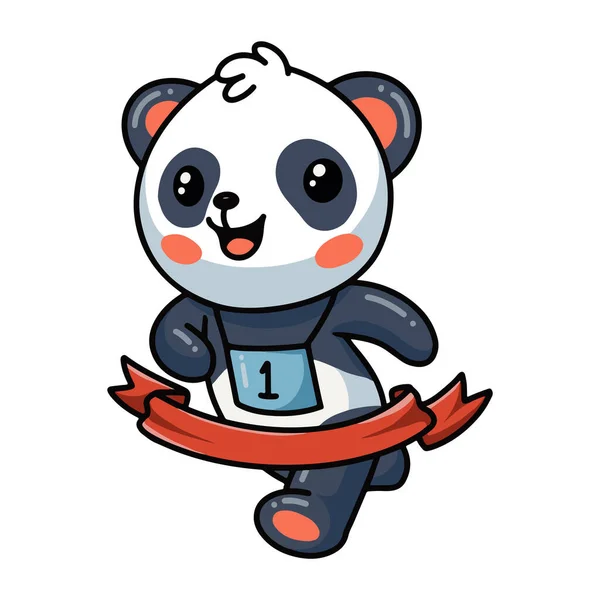 Vektor Ilustrasi Panda Berjalan Garis Akhir Maraton Pita - Stok Vektor