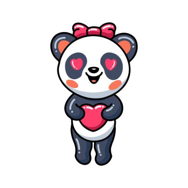 Vector illustration of Cute little panda girl cartoon with heart