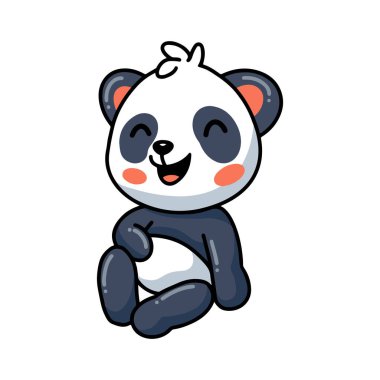 Vector illustration of Cute little panda cartoon sitting and laughing