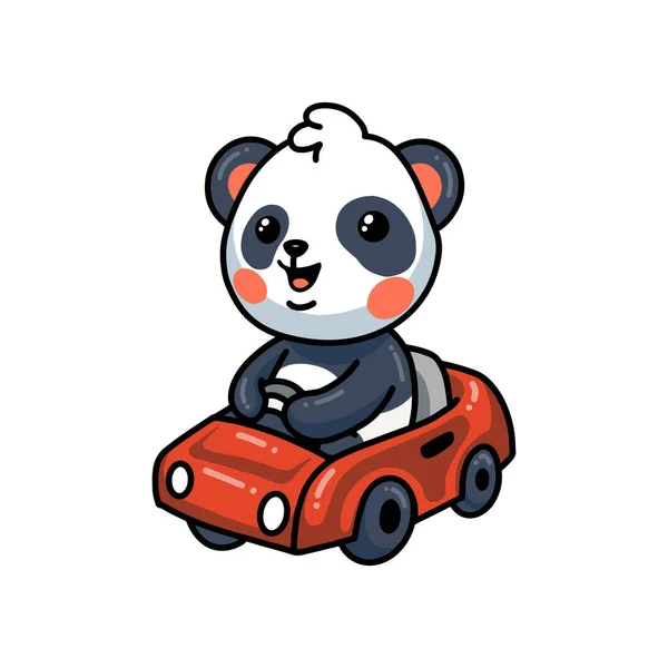 Vektor Illustration Von Niedlichen Panda Cartoon Fahren Rotes Auto — Stockvektor