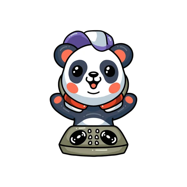 Vector Illustration Cute Little Panda Music Cartoon - Stok Vektor