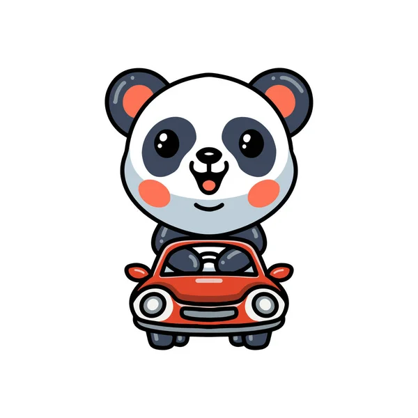 Vector Illustration Cute Panda Cartoon Driving Car — Image vectorielle
