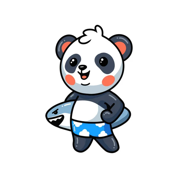 Vector Illustration Cute Little Panda Cartoon Holding Surfboard - Stok Vektor