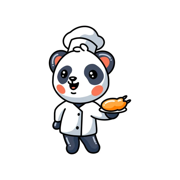 Vector Illustration Cute Little Panda Chef Cartoon — Stock Vector