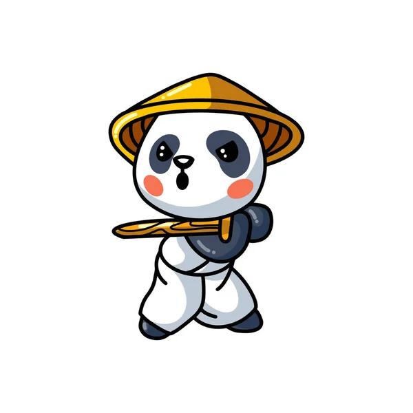 Vektor Ilustrasi Lucu Samurai Kecil Kartun Panda - Stok Vektor