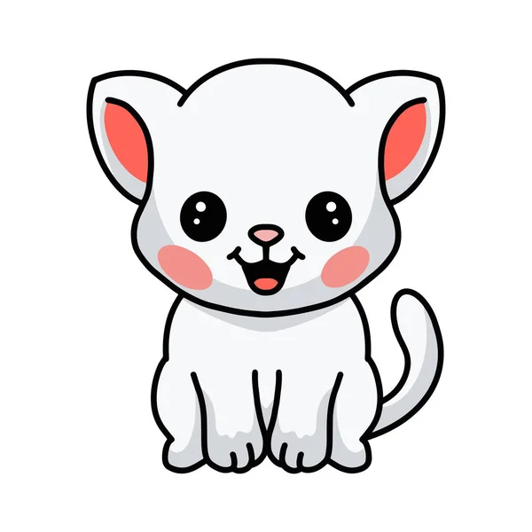 Vector Illustration Cute Little White Cat Cartoon Sitting — Stock Vector