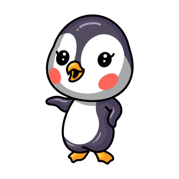 Wektor Ilustracja Cute Little Baby Pingwina Kreskówka Prezentuje — Wektor stockowy
