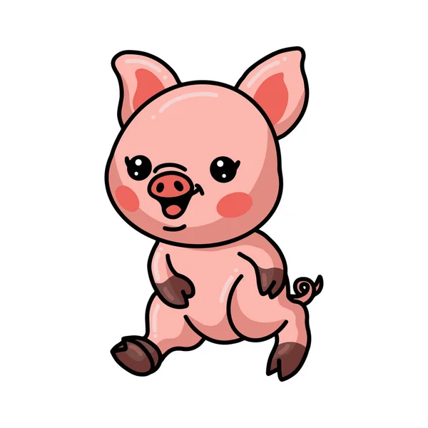 Vector Illustration Cute Little Pig Cartoon Walking — Stock Vector