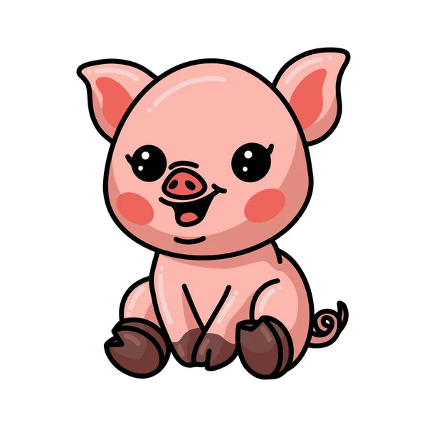 Vector Illustration Cute Little Pig Cartoon Sitting — Stock Vector