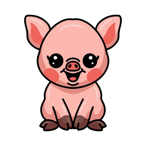 Mignon Petit Cochon Dessin Animé Assis — Image vectorielle