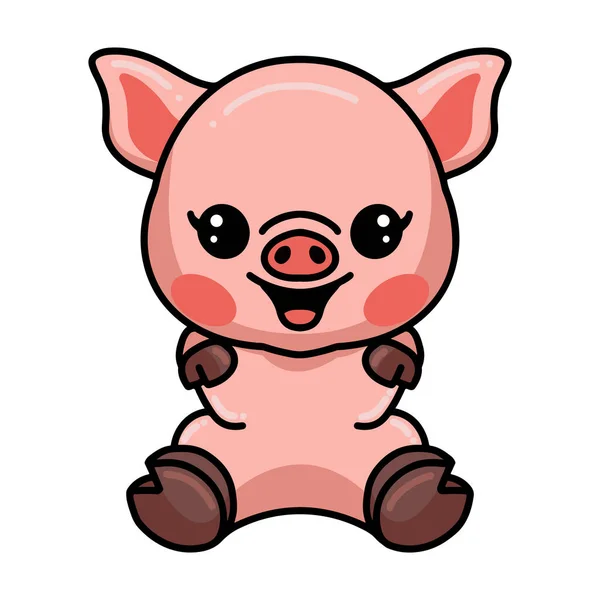 Vector Illustration Cute Little Pig Cartoon Sitting — Stock Vector