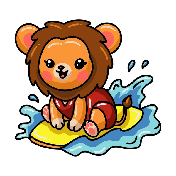 Векторная Иллюстрация Мультфильма Cute Surfer Baby Lion — стоковый вектор