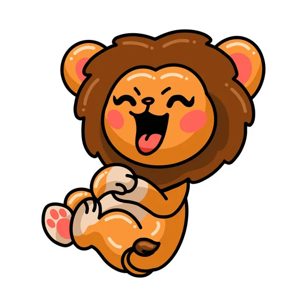 Vector Illustration Cute Baby Lion Cartoon Laughing — Stock Vector