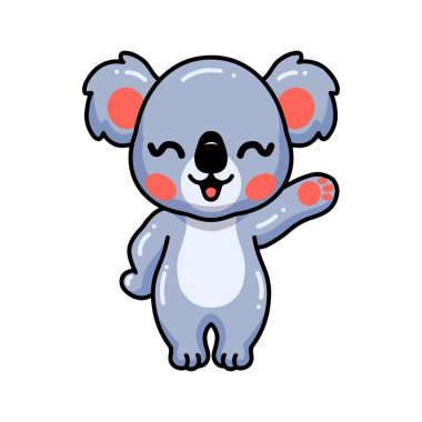 Sevimli bebek koala el sallayan çizgi filminin vektör çizimi