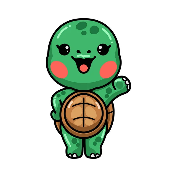 Vector Illustration Cute Baby Turtle Cartoon Waving Hand — Vector de stock