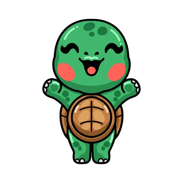 Vector Illustratie Van Schattige Baby Schildpad Cartoon Verhogen Handen — Stockvector