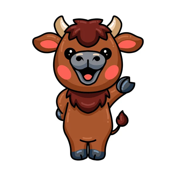 Vector Illustration Cute Baby Yak Cartoon Waving Hand — Stockový vektor