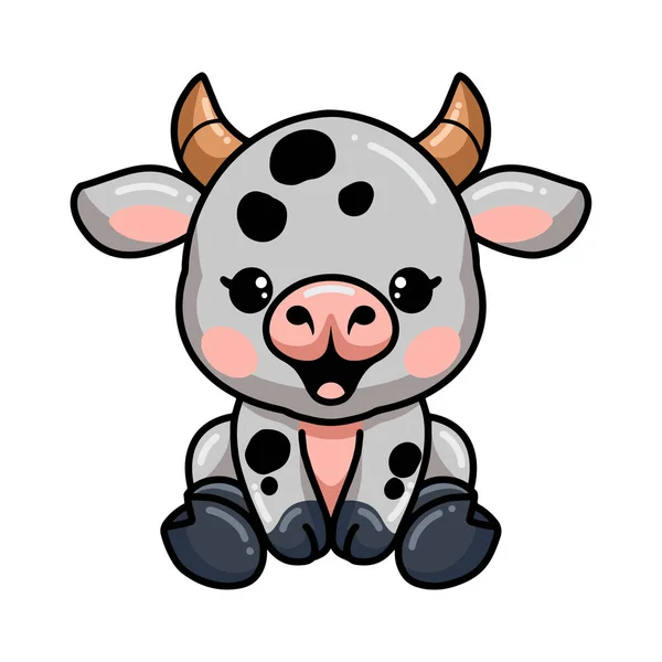 Ilustração Vetorial Bonito Bebê Vaca Desenho Animado Sentado — Vetor de Stock