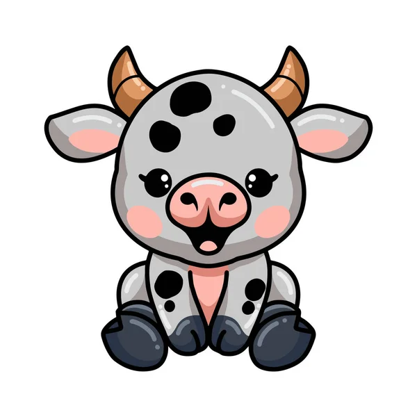 Ilustración Vectorial Lindo Bebé Vaca Dibujos Animados Sentado — Vector de stock