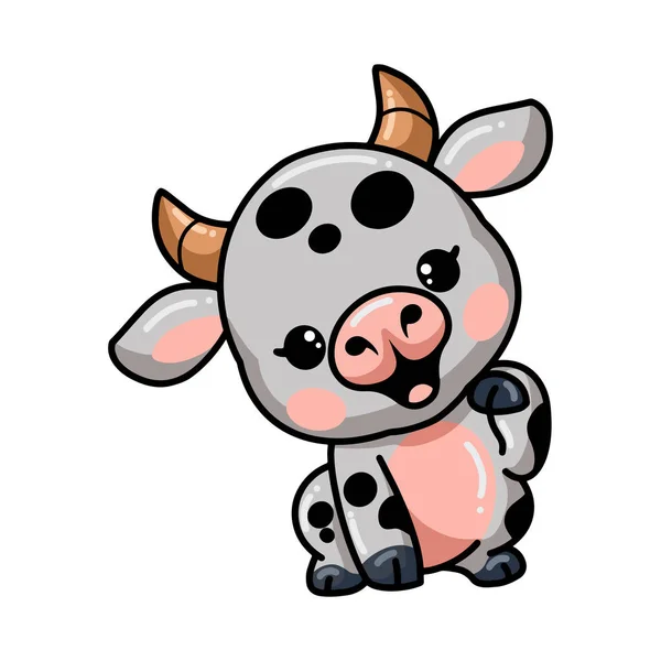 Vector Illustration Cute Baby Cow Cartoon Posing — Vector de stock