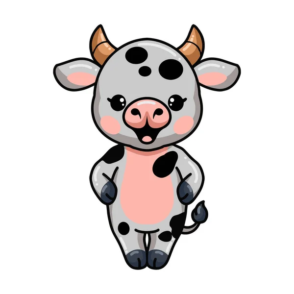 Vector Illustration Cute Baby Cow Cartoon Standing — Vector de stock