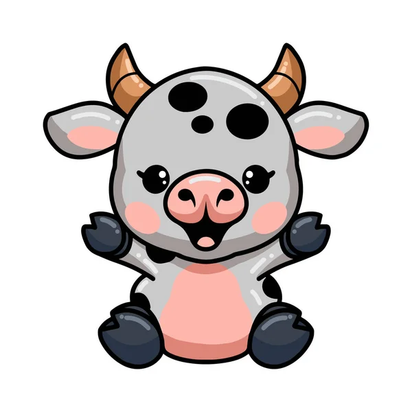 Διάνυσμα Εικονογράφηση Του Χαριτωμένο Μωρό Αγελάδα Καρτούν Κάθεται — Διανυσματικό Αρχείο