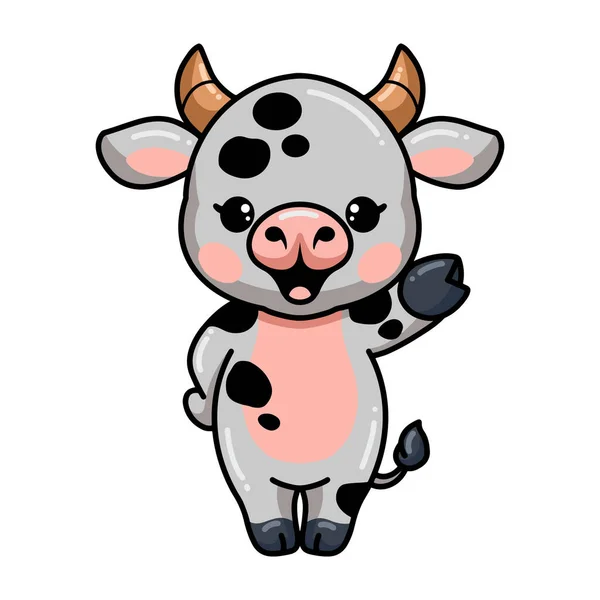 Illustration Vectorielle Mignon Bébé Vache Dessin Animé Agitant Main — Image vectorielle