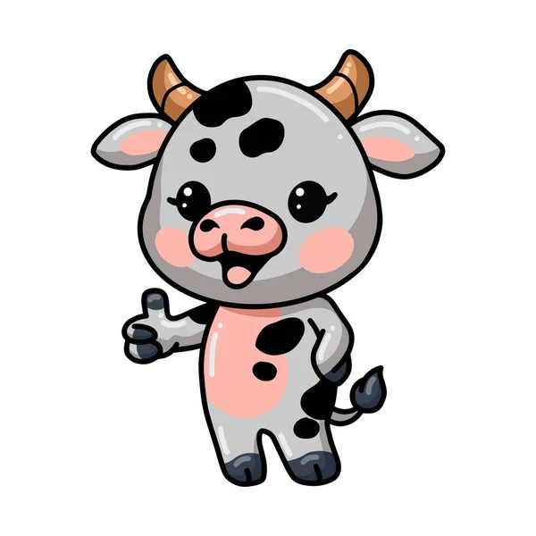 Vector Illustration Cute Baby Cow Cartoon Giving Thumb — Vector de stock