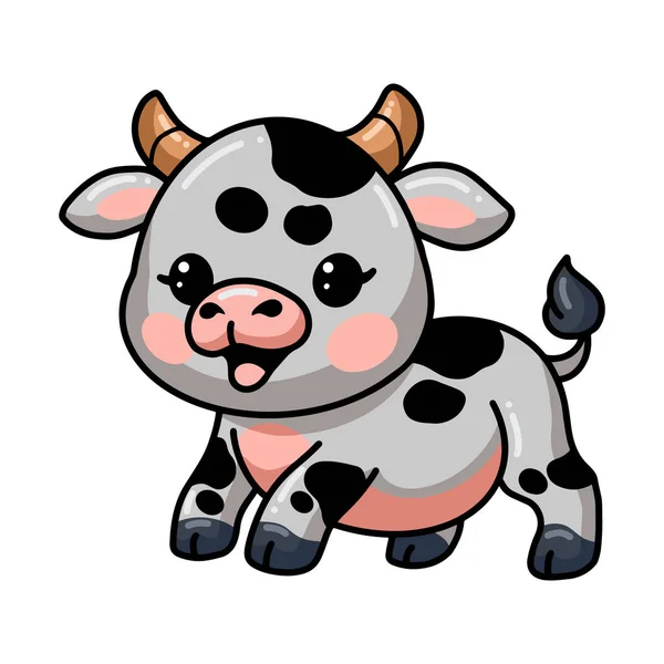 Vector Illustration Cute Baby Cow Cartoon Posing — Vector de stock