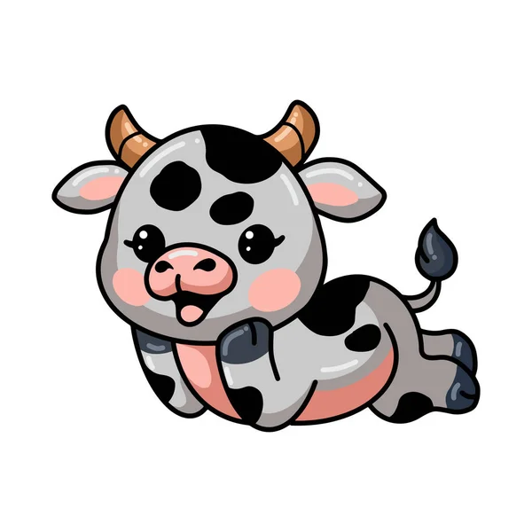 Vector Illustration Cute Baby Cow Cartoon Laying — Vector de stock