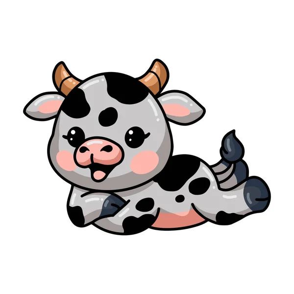 Vector Illustration Cute Baby Cow Cartoon Laying — Stockový vektor