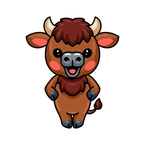 Vector Illustration Cute Baby Yak Cartoon Standing — Stock Vector